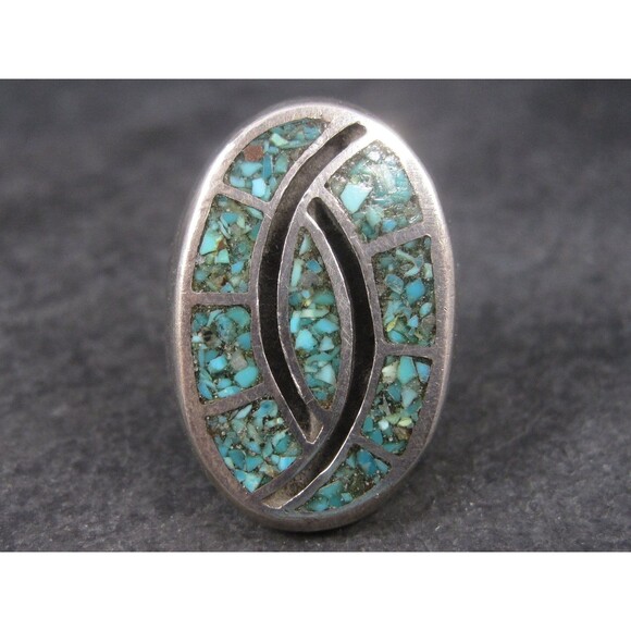 Southwestern Turquoise Chip Inlay Ring Size 9.5 - Picture 2 of 10